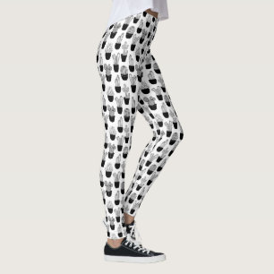 Cacti Black Line Art All-Over-Print-Leggings Leggings