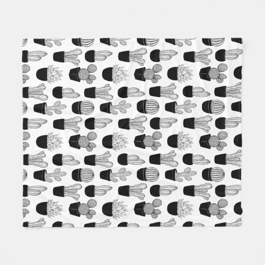 Cacti Black Line Art Large Patches Fleecedecke (Vorderseite (Horizontal))