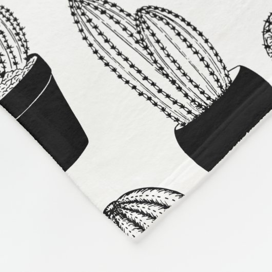 Cacti Black Line Art Large Patches Fleecedecke (Ecke)