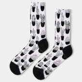 Cacti Black Line Art Large Patches Socken (Linkes Detail)