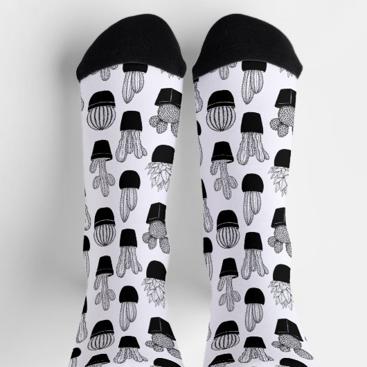 Cacti Black Line Art Large Patches Socken (Oben)