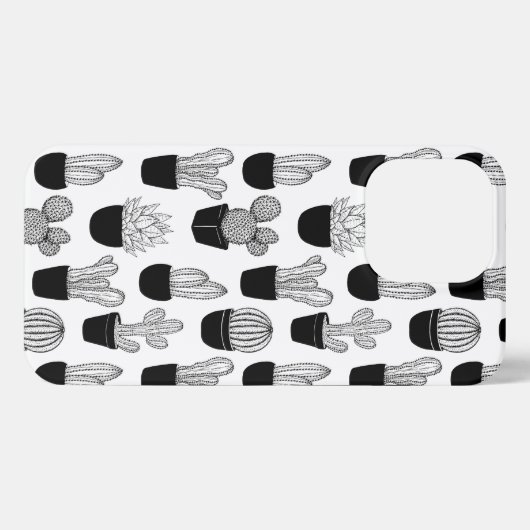 Cacti Black Line Art Pattern iPhone Hülle (Rückseite (Horizontal))