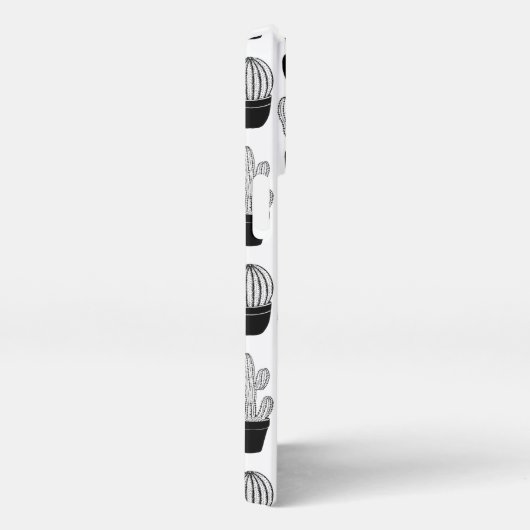 Cacti Black Line Art Pattern iPhone Hülle (Rechte Seite)