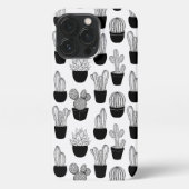 Cacti Black Line Art Pattern iPhone Hülle (Rückseite)