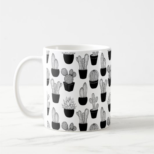 Cacti Black Line Art Pattern Kaffeetasse (Links)