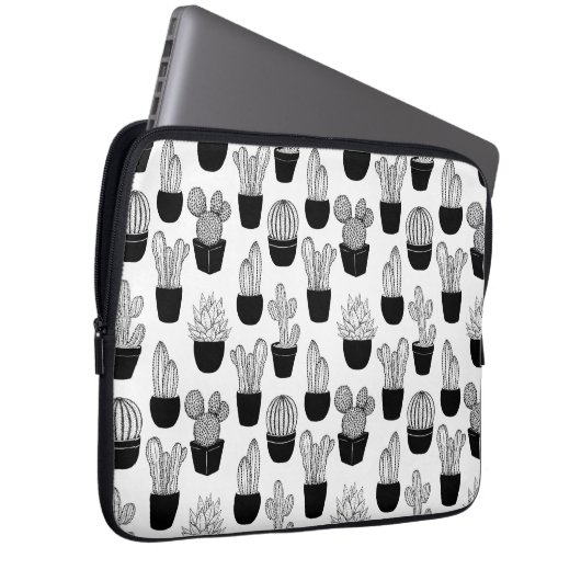 Cacti Black Line Art Pattern Laptopschutzhülle (Vorne Rechts)