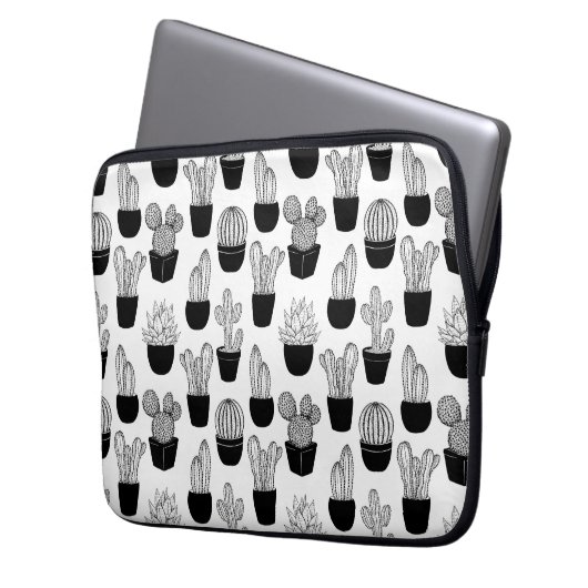 Cacti Black Line Art Pattern Laptopschutzhülle (Vorderseite Links)