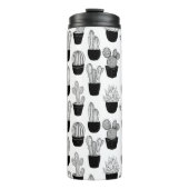 Cacti Black Line Art Pattern Thermosbecher (Vorderseite)