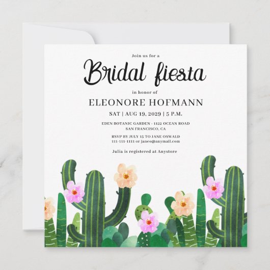 Cacti Blume Bridal Fiesta Einladung (Vorderseite)