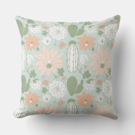 Cacti Cactus Peach Green Whimsical Floral Pattern Kissen