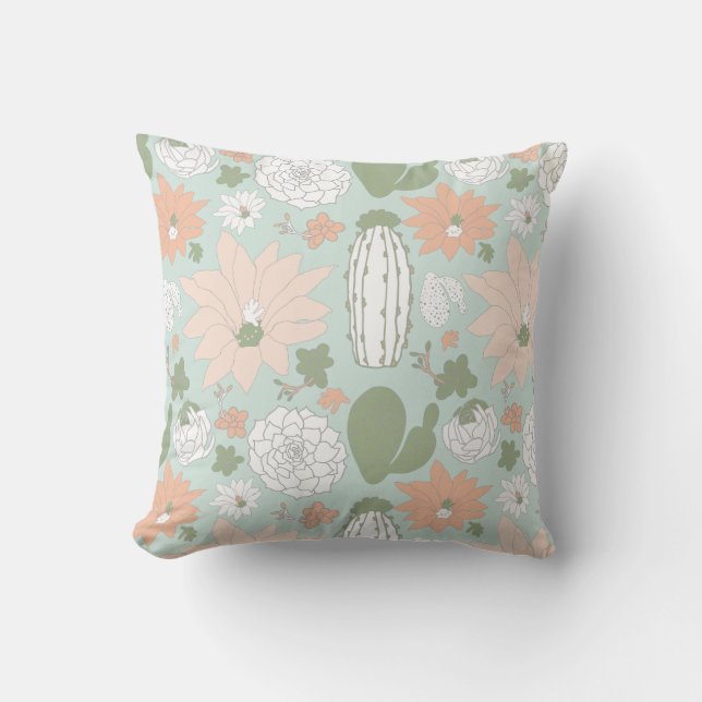 Cacti Cactus Peach Green Whimsical Floral Pattern Kissen (Vorderseite)