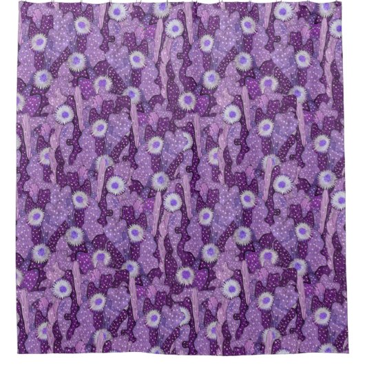 Cacti Camouflage, Blumenmuster Lila Violett Duschvorhang (Vorderseite)