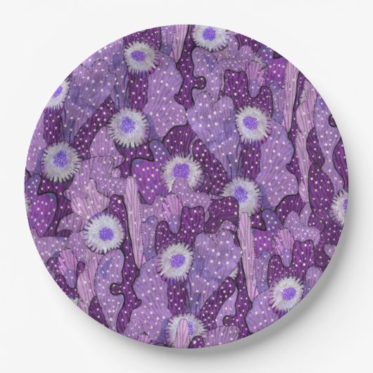 Cacti Camouflage, Blumenmuster Lila Violett Pappteller (Vorderseite)