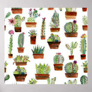 Cacti Charm: Aquarell Sukkulente Textur. Poster