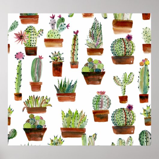 Cacti Charm: Aquarell Sukkulente Textur. Poster (Vorne)