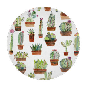 Cacti Charm: Aquarell Sukkulente Textur. Schneidebrett
