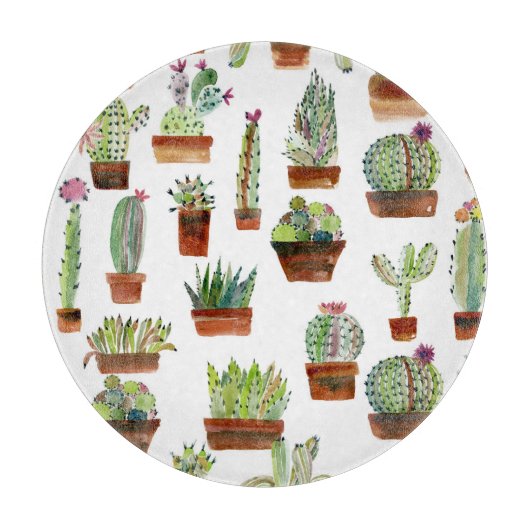 Cacti Charm: Aquarell Sukkulente Textur. Schneidebrett (Vorderseite)