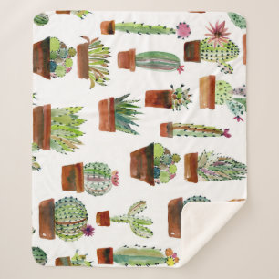 Cacti Charm: Aquarell Sukkulente Textur. Sherpadecke