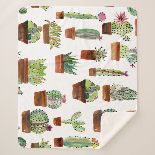 Cacti Charm: Aquarell Sukkulente Textur. Sherpadecke (Vorderseite)
