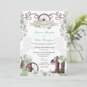 Cacti Floral Mint Green Western Cowboy Wedding Einladung (Stehend Vorderseite)