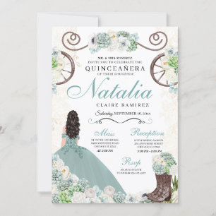 Cacti Floral Mint Grüner Western Charra Quinceaner Einladung