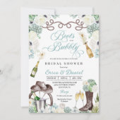 Cacti Floral Western Stiefel & Bubbly Brautparty Einladung (Vorderseite)