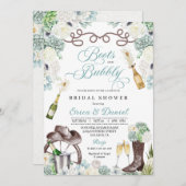 Cacti Floral Western Stiefel & Bubbly Brautparty Einladung (Vorne/Hinten)