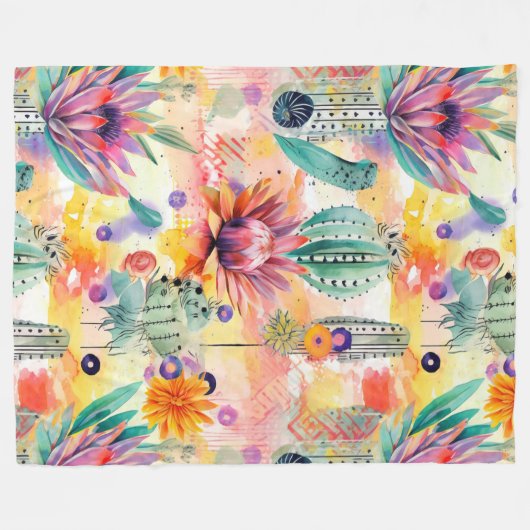 Cacti Garden in lebhaften Farben Fleecedecke (Vorderseite (Horizontal))