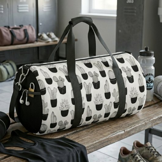Cacti Line Art Muster Große Duffle Bag