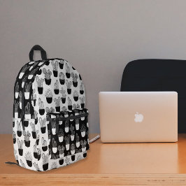 Cacti Line Art Schwarz-Weiß-Muster 2 Bedruckter Rucksack