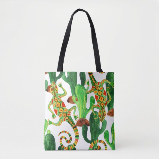 Cacti Lizards Aquarelldruck Tasche (Vorderseite)