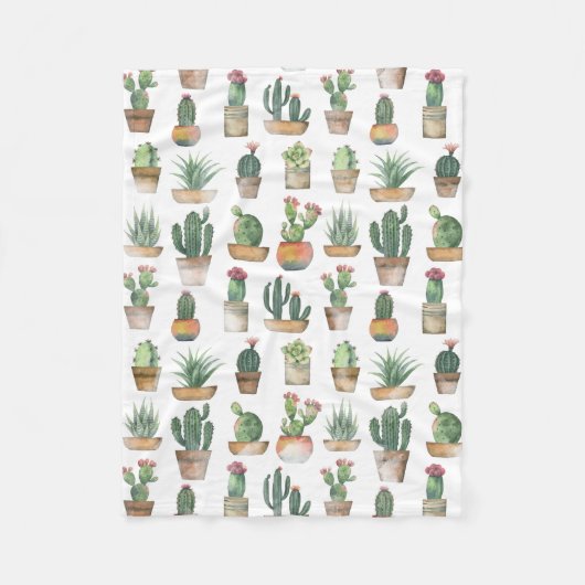 Cacti Muster botanische Illustration weiß Fleecedecke (Vorderseite)