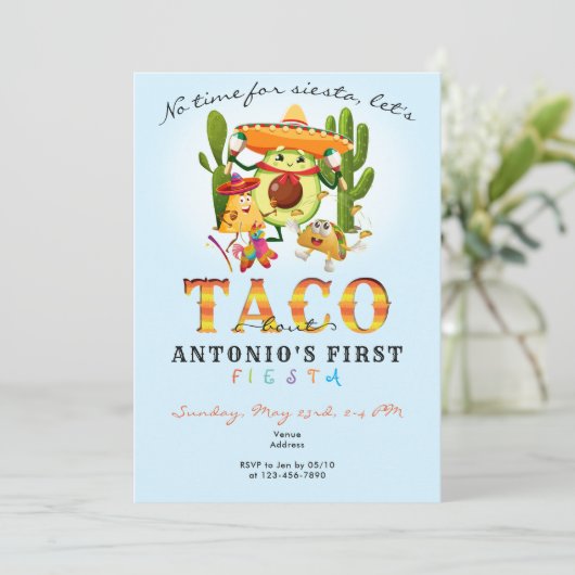 Cacti No time for Siesta First Fiesta 1. Geburtsta Einladung (Stehend Vorderseite)