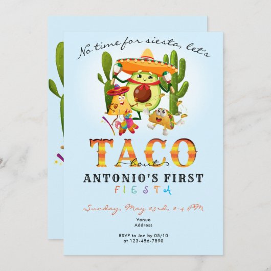 Cacti No time for Siesta First Fiesta 1. Geburtsta Einladung (Vorne/Hinten)