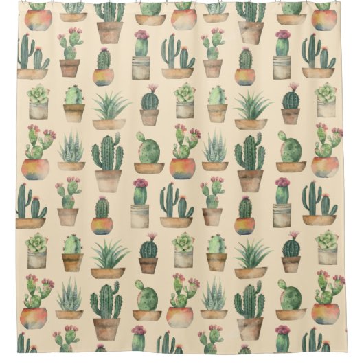 Cacti Pattern Pflanze Illustration Duschvorhang (Vorderseite)