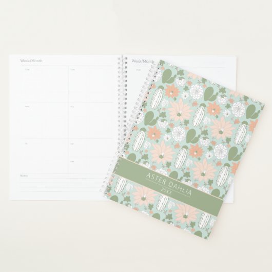 Cacti Peach Green Floral Muster mit Namen Planer (Anzeige)