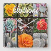 Cacti-Rose - Anführungsskript für Collage Blossom Quadratische Wanduhr (Vorderseite)