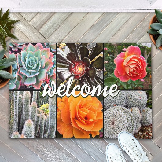 Cacti-Rose Foto Collage Begrüßungsskript Modernes Fußmatte