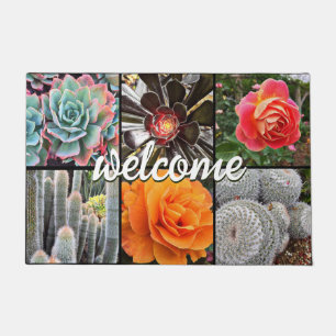 Cacti-Rose Foto Collage Begrüßungsskript Modernes Fußmatte
