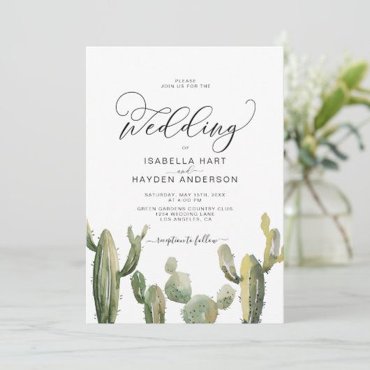 Cacti Succulents Cactus Boho Wüste Wedding Einladung (Stehend Vorderseite)