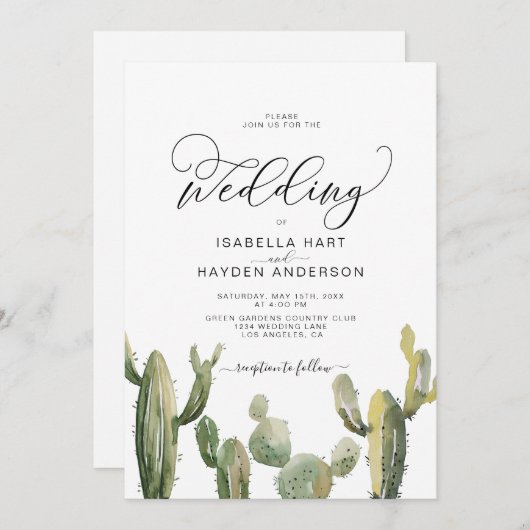 Cacti Succulents Cactus Boho Wüste Wedding Einladung (Vorne/Hinten)