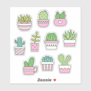 Cacti Succulents Pflanze Doodle-Aufkleberpackung Aufkleber