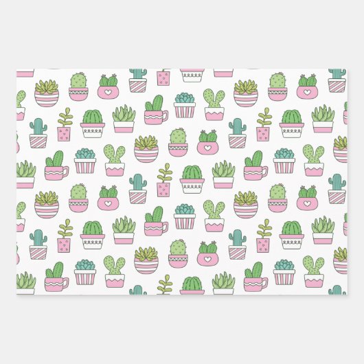 Cacti Succulents Pflanze Doodles Muster Geschenkpapier Set (Vorderseite 2)