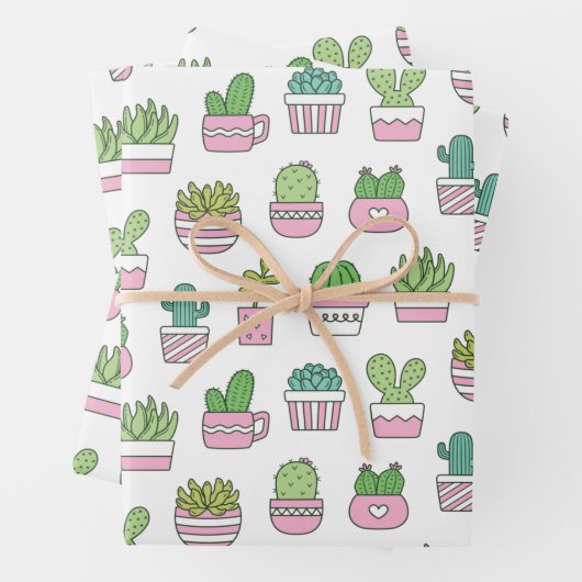 Cacti Succulents Pflanze Doodles Muster Geschenkpapier Set (Beispiel)