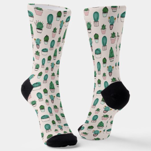 Cacti succulents potted Pflanze Muster Socken (Gewinkelt)