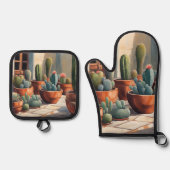 Cacti Sukkulente Pflanze Botanischer Kaktus Ofenhandschuh & Topflappen-Set (Vorderseite)