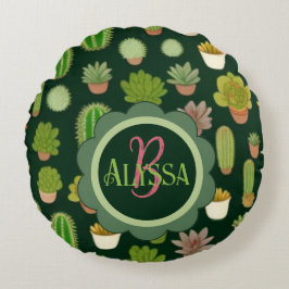 Cacti und Succulent Wonderland: Name anpassen Rundes Kissen