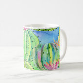 Cacti Wasserfarbe: Blumensommer Ornament. Kaffeetasse (VorderseiteRechts)