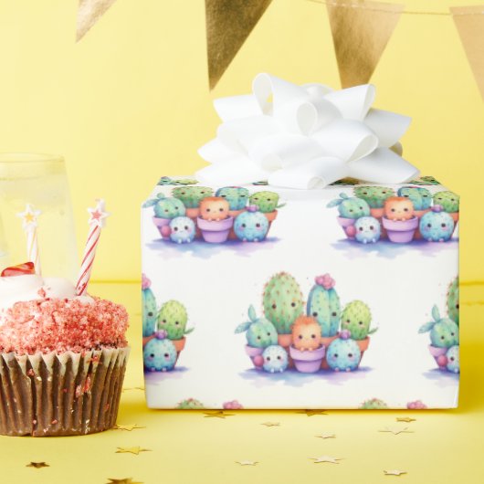 Cacti Wasserfarbe weiß Geschenkpapier (Geburtstagsparty)