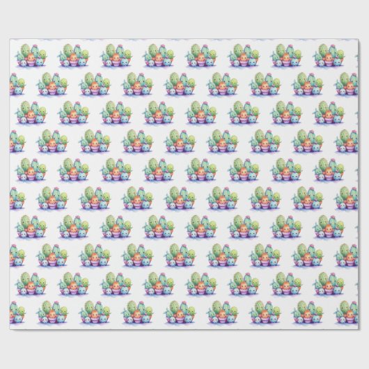 Cacti Wasserfarbe weiß Geschenkpapier (Flach)